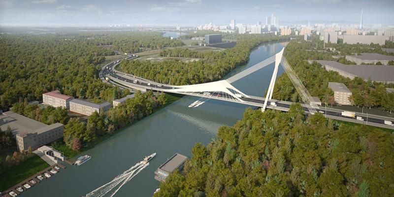 Строительство моста через Москву-реку в районе Новозаводской улицы выполнено на треть